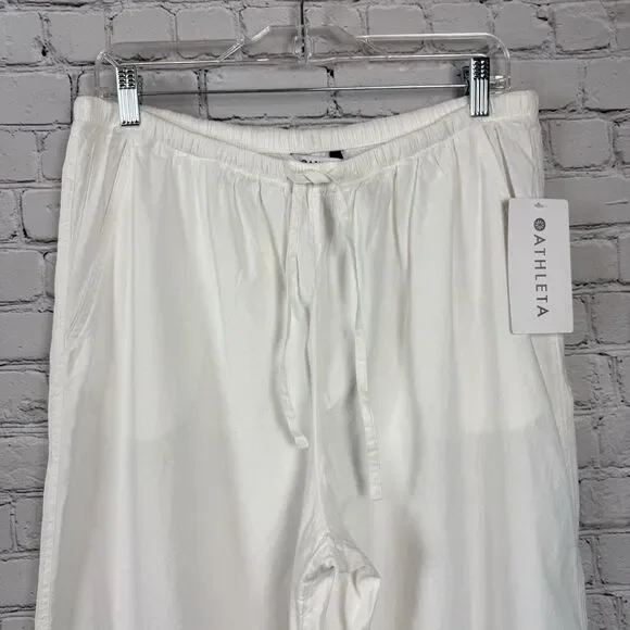 NWT Athleta Paradise Wide Leg Pant White Women Size M Linen Blend Drawstring - Picture 8 of 15